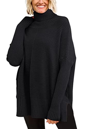 EFAN Women's Turtleneck Oversized Sweaters Fall Outfits Clothes Trendy Long Pullover Knit Winter Tunic 2025 Black M - Image 2