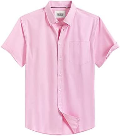 Alimens & Gentle Men's Short Sleeve Oxford Shirt Regular Fit Button Down Collar Shirts with Pocket - Image 3