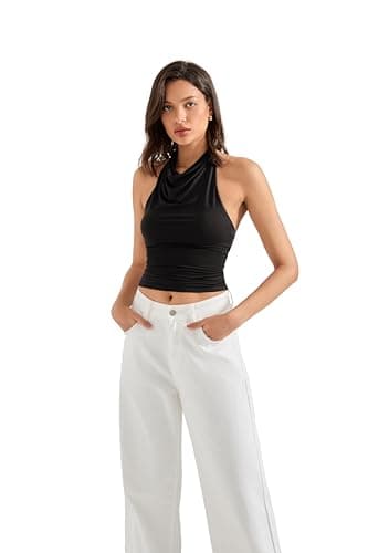 SUUKSESS Women Halter Backless Tank Tops Sexy Cowl Neck Summer Going Out Tops Sleeveless Camisole Top (Black,S) - Image 7