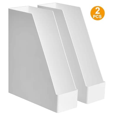Amazon Basics Rectangular Plastic Desk Organizer, Magazine Rack, White, 2-Pack - Image 3