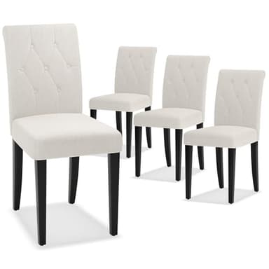 Welzona Upholstered Dining Chairs Set of 4, Button Tufted Parsons Dining Chair with Solid Wood Legs, Modern Fabric Side Chair for Hotel/Dining Room/Kitchen/Restaurant- White - Image 8
