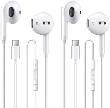 2 Pack of USB C Headphones for iPhone 17/17Pro/17Pro Max/16/16 Pro/16 Plus/16 Pro Max/15/15 Plus/15 Pro/15 Pro Max,USB Type C Earphones HiFi Stere, White Wired Earbuds with Microphone & Volume Control - Image 3