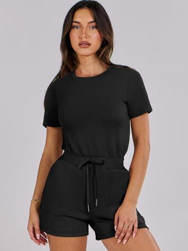 ANRABESS Romper for Women Short Sleeve Summer Tshirt One Piece Jumpsuit Beach Vacation Travel Outfits 2025 Dressy Clothes Black Large - Image 3