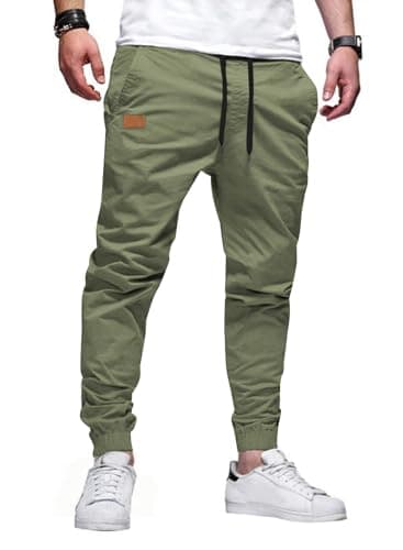 JMIERR Mens Casual Joggers Pants - Cotton Drawstring Chino Cargo Pants Twill Track Jogging Sweatpants Travel Essentials with Pockets, S, Light Green - Image 1