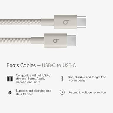 Beats USB-C to USB-C Woven Cable Fast Charging Durable/Tangle-Free Compatible Charger for Apple & Android Devices (1.5 m, 5 ft) - Surge Stone - Image 2