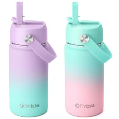 Fimibuke Kids Insulated Water Bottle - 14oz BPA-FREE 18/8 Stainless Steel Travel Tumbler Leak Proof Double Wall Vacuum Kid Cup with Straw Metal Water Bottle for School Boys Girls（2 Pack, Candy/Bubble） - Image 1