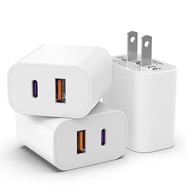 3 Pack i Phone 17 16 15 14 USB C Charger Block, iGENJUN 20W Dual Port QC + PD 3.0 Power Adapter Wall Charger, Double Fast Plug Charging Brick for i Phone 17/17 Pro/16/15/14/X, Samsung Galaxy - White - Image 1