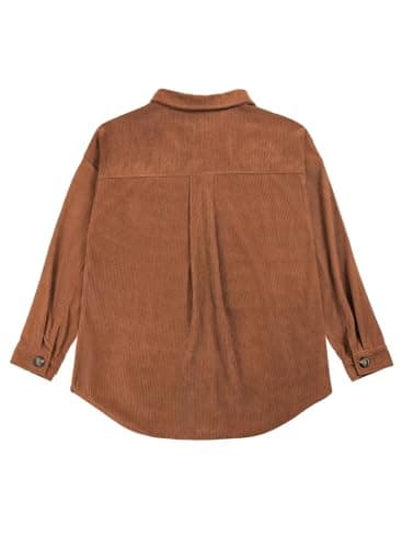 VICHYIE Womens Shirts Shacket Casual Long Sleeve Corduroy Lapel Oversized Button Down Blouses Tops Coat Coffee M - Image 3