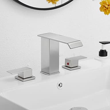 Bathroom Faucet Brushed Nickel Widespread GGStudy 3 Holes 2 Handle Waterfall Modern Bathroom Sink Faucet with Pop Up Drain - Image 9