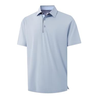 Mens Cotton Polo Shirt Short Sleeve Classic Casual Fit Solid Lightweight Performance Collared Polo Shirts for Men Sky Blue - Image 1