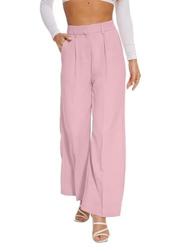 FUNYYZO Women Suit Pants Wide Leg Pants High Elastic Waisted in The Back Business Work Trousers Long Straight Pink - Image 1