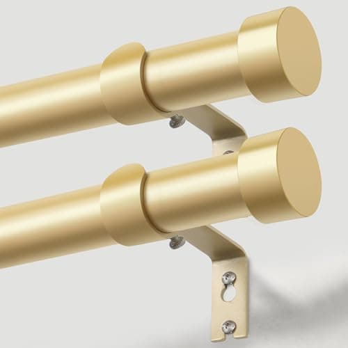 KAMANINA Curtain Rods 2 Pack, Heavy Duty Curtain Rod for Windows 66 to 120 Inch, 1 Inch Gold Modern Drapery Rods with End Cap (32"-115", 2Pack) - Image 1