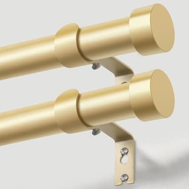 KAMANINA Curtain Rods 2 Pack, Heavy Duty Curtain Rod for Windows 66 to 120 Inch, 1 Inch Gold Modern Drapery Rods with End Cap (32"-115", 2Pack) - Image 1