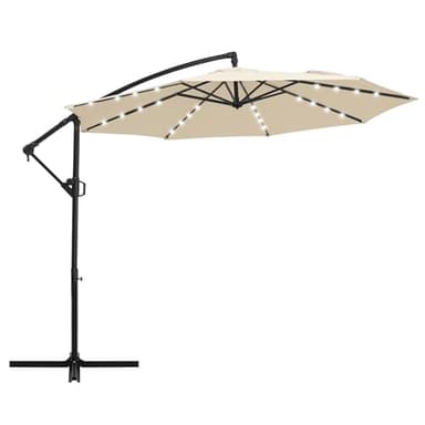 wikiwiki 10ft Solar LED Offset Hanging Market Cantilever Patio Umbrella for Backyard, Poolside, Lawn and Garden, Easy Tilt Adjustment, Polyester Shade & Cross Base, Beige - Image 9