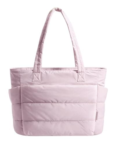 BAGSMART Tote Bag for Women, Lightweight Puffy Tote Bag with Compartments Shoulder Bag Handbag Quilted Shoulder Bag Handbag for Travel, Work, Beach, Gym, Shop (Pink) - Image 1