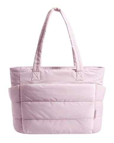 BAGSMART Tote Bag for Women, Lightweight Puffy Tote Bag with Compartments Shoulder Bag Handbag Quilted Shoulder Bag Handbag for Travel, Work, Beach, Gym, Shop (Pink) - Image 1