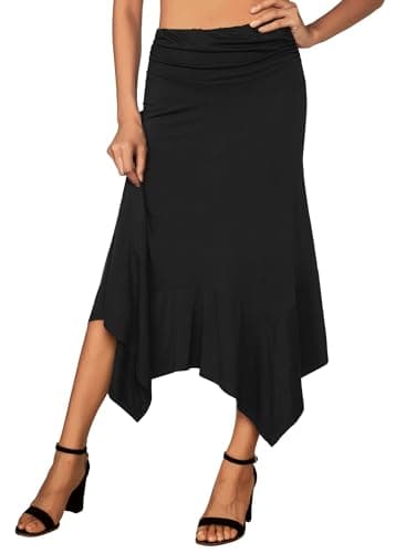 DJT Women's Flowy Handkerchief Hemline Casual Elegant Midi Skirt XL Black - Image 2