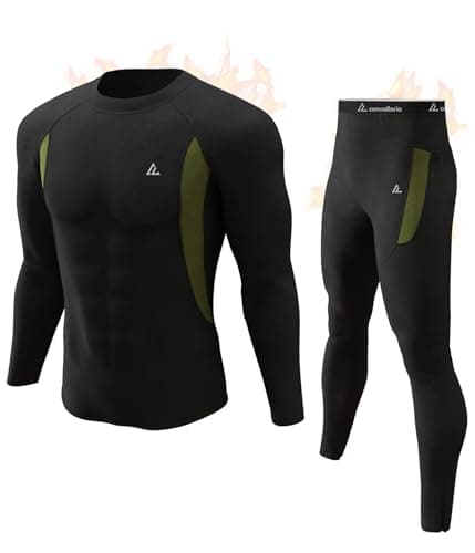 CL convallaria Thermal Underwear for Men, Long Johns Winter Hunting Gear Sport Base Layer Top and Bottom Set Midweight Black L - Image 1