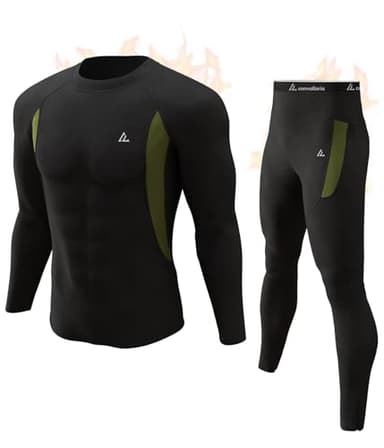 CL convallaria Thermal Underwear for Men, Long Johns Winter Hunting Gear Sport Base Layer Top and Bottom Set Midweight Black L - Image 1