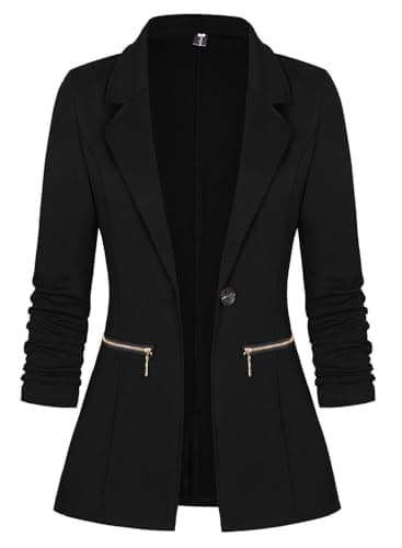 Genhoo Womens Casual Long Sleeve Cardigan Work Solid Color Knit Blazer with Zip Pockets Black M - Image 1