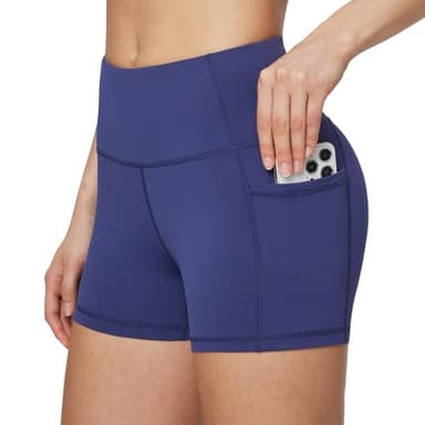 baleaf Biker Shorts Women Yoga Gym Workout Spandex Running Volleyball Tummy Control Compression with Pockets 3" Navy Blue XXL - Image 1