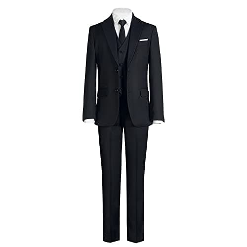 Marvelous World Boys Suits Black Slim Fit Size 12 Formal Suits for Kids Toddler Tuxedos Dresswear Ring Bearer Outfit Boys' Wedding Suits Set Dress Clothes Teen Youth 5-Piece Adjustable Waist - Image 1