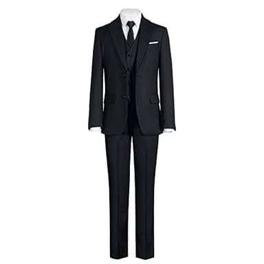 Marvelous World Boys Suits Black Slim Fit Size 12 Formal Suits for Kids Toddler Tuxedos Dresswear Ring Bearer Outfit Boys' Wedding Suits Set Dress Clothes Teen Youth 5-Piece Adjustable Waist - Image 1