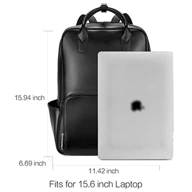 BOSTANTEN Laptop Backpack for Women 15.6 inch Computer Genuine Leather Backpack Purses College Travel Daypack Large Satchel Black - Image 4