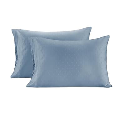 LANE LINEN 100% Egyptian Cotton Queen Sheet Set, Soft & Comfy Thick Fully Elasticized Mercerized Cotton Sheets Queen Size Set, No Pill Fade Resistant Elegant Jaquard Swiss Dot Queen Sheets-French Blue - Image 6