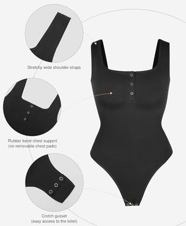 Popilush Bodysuits for Women Tummy Control Country Concert Outfits Date Henley Going Out Tops Black Body Suit Sleeveless Thong Tank Top - Image 3