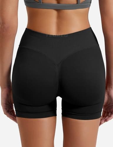 YEOREO SoftHue Women Workout Gym Impact Shorts Hidden Scrunch Butt Lifting 2.5"/3.6"/4.5"/6" Seamless Shorts Black L - Image 4