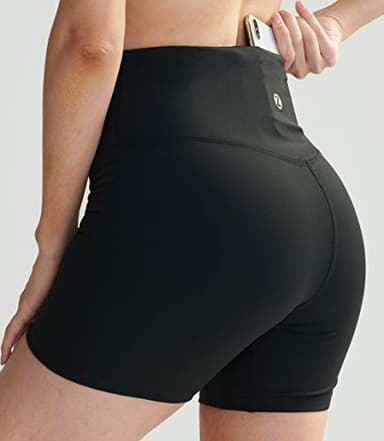 ZUTY 5" Biker Shorts Women High Waisted with 2 Hidden Pockets Workout Athletic Running Yoga Long Shorts Two Piece Black S - Image 2