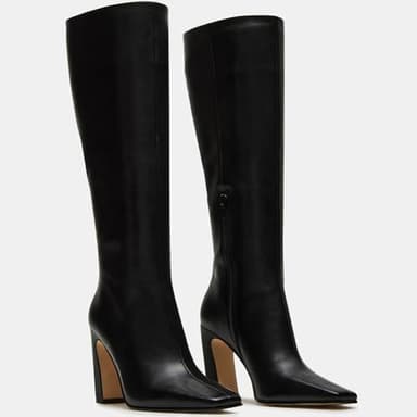 Lovee Cosee Black Leather Boots for Women Knee High Tall Boots for Women Square Toe Chunky Heels Wide Calf Block Heeled Dress Sexy Fashion Trendy Fall Wintern Shoes Size 7 - Image 2