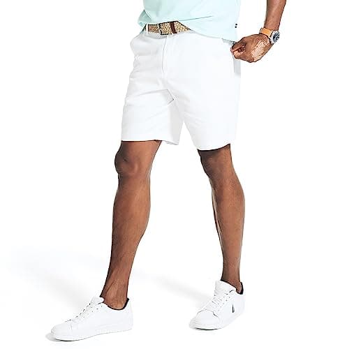 Nautica Men's Classic Fit Flat Front Stretch Solid Chino 8.5" Deck Shorts, Bright White, 32W - Image 1