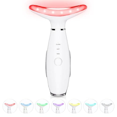 ELISHINE 7 Color Neck Face Massager - Facial Massager Tool for Skin Care at Home, Vibrating Face Massager with Thermals, Galvanic Machines White - Image 1