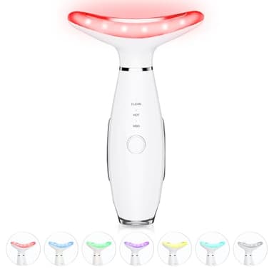 ELISHINE 7 Color Neck Face Massager - Facial Massager Tool for Skin Care at Home, Vibrating Face Massager with Thermals, Galvanic Machines White - Image 1
