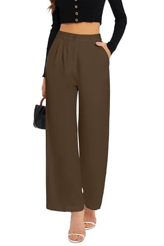 FUNYYZO Women's Wide Leg Pants High Elastic Waisted in The Back Business Work Trousers Long Straight Suit Pants - Image 1