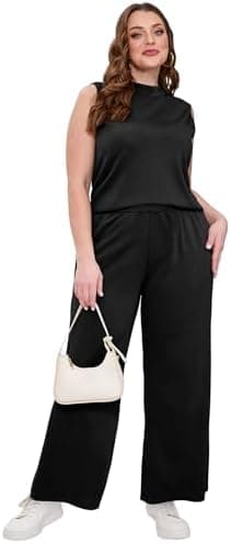 XIEERDUO Two Piece Sets for Women Summer Outfits Travel Mock Neck Lounge Sets Wide Leg Pants Beach Vacation Clothes - Image 5