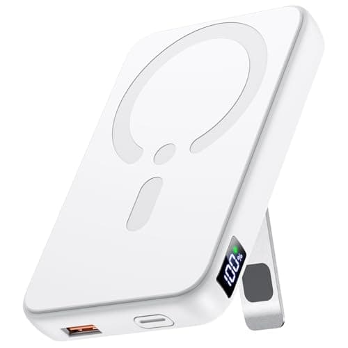 for Magsafe Portable Charger, 12000mAh Wireless Magnetic Power Bank with Stand and USB C in/Out Fast Charging, for Magsafe Battery Pack Compatible with iPhone 15/14/13/12 Pro/Pro Max-Pearl White - Image 1