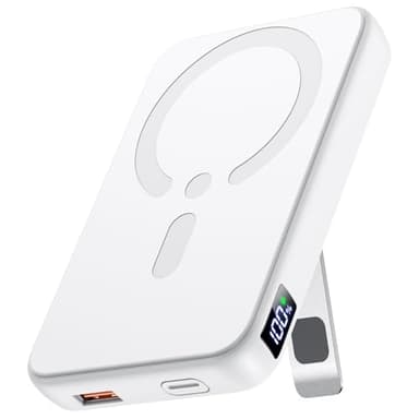 for Magsafe Portable Charger, 12000mAh Wireless Magnetic Power Bank with Stand and USB C in/Out Fast Charging, for Magsafe Battery Pack Compatible with iPhone 15/14/13/12 Pro/Pro Max-Pearl White - Image 1