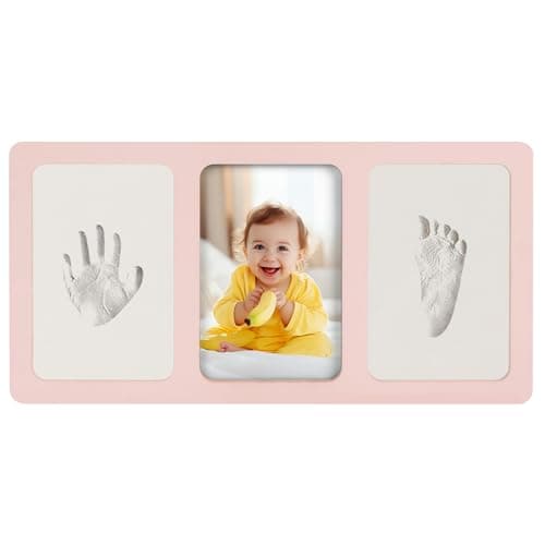 Calenzana Pink Baby Hand and Footprint Kit, 4x6 Baby Keepsake Nursery Picture Frame Handprint Kit, Gifts for Newborn Girls Boys New Mom - Image 1