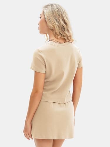 EXLURA Womens Summer 2 Piece Short Skirt Sets Short Sleeve Tshirt Matching Tennis Skort Dressy Cotton Travel Vacation Outfits - Image 5