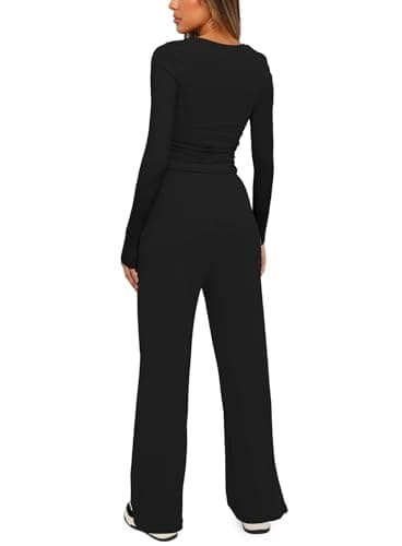 Darong Women's 2 Piece Sets Fall Outfits Long Sleeve Wide Leg Tracksuits Casual Sweat Sets Lounge Set 9065A Black M - Image 2