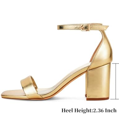 Elisabet Tang 2.36 inch Open Toe Ankle Strap Chunky Heels Pump Sandals Party Dress Sandals Daily Work Wedding Strappy Buckle Heels Sandals Shoes Gold Size 8 - Image 3