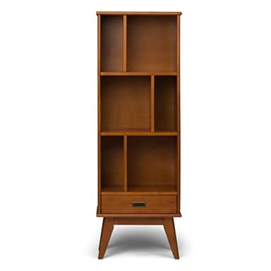 SIMPLIHOME Draper Bookcase - 64 inch Tall Solid Hardwood Storage Bookshelf in Teak Brown, Mid-Century Modern Storage for Living Room, Study Room or Office with Adjustable Shelves and Angled Legs - Image 5