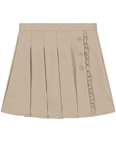 Nautica Girl's School Uniform Pleated Pull-on Scooter Skirt with Undershorts, Knit Waistband, Khaki Ruffle, 10 - Image 1