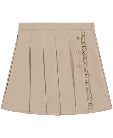 Nautica Girl's School Uniform Pleated Pull-on Scooter Skirt with Undershorts, Knit Waistband, Khaki Ruffle, 10 - Image 1