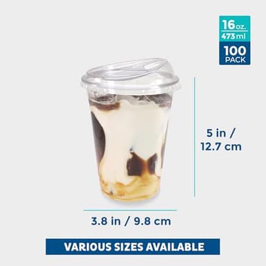 Freshware Clear Plastic Cups with Strawless Sip Lids [100 Cups - 16 oz] Disposable Tumblers for Iced Coffee, Smoothie, Milkshake, Cold Drinks - Image 3