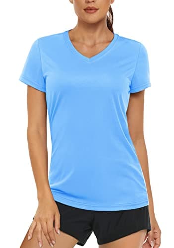 MAGCOMSEN Womens Short Sleeve T Shirts Dry Fit Shirts Summer Shirts UPF 50+ Hiking Shirts Athletic Shirt Running Top Waterful Blue L - Image 1