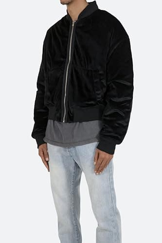 mnml Men's Velour Bomber Jacket, Black - Image 2